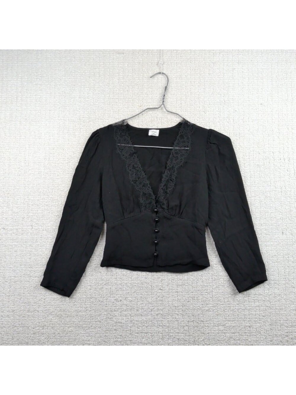 Aritzia Wilfred Romance Me Button Up Lace Blouse Black Sz XXS Whimsigoth Witchy